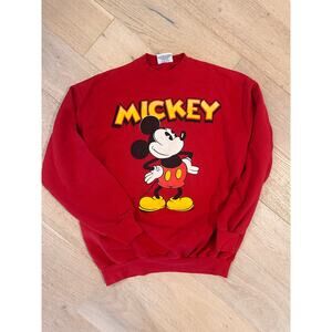 Vintage 90s Disney Mickey Mouse Sweatshirt Modern Size Large Red front Graphic
